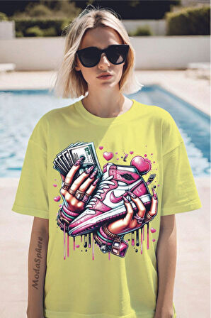 Para Baskılı Unisex Oversize Tişört