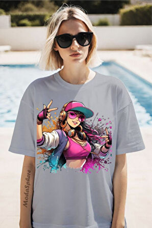 Şapkalı Kız Baskılı Unisex Oversize Tişört