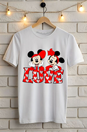 Love Mickey Baskılı Unisex Tişört