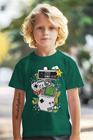 GAMEBOY BASKILI BİSİKLET YAKA KISA KOLLU ÇOCUK TİŞÖRT