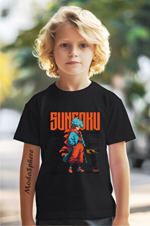 SUNGOKU BASKILI BİSİKLET YAKA KISA KOLLU ÇOCUK TİŞÖRT