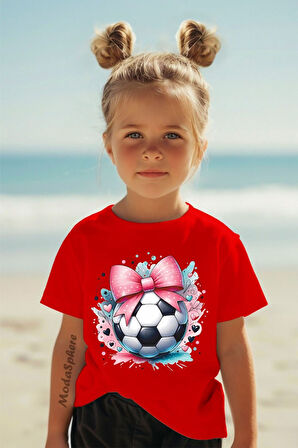 Kurdela Detaylı Top Baskılı Kısa Kollu Kız Çocuk Tişört