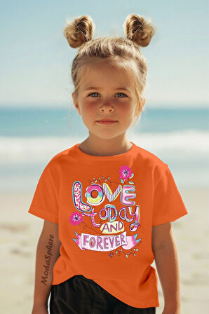 Love Today And Forever Baskılı Kısa Kollu Kız Çocuk Tişört