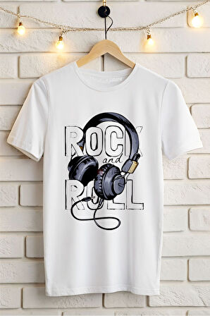 Rock and Roll Baskılı Unisex Tişört
