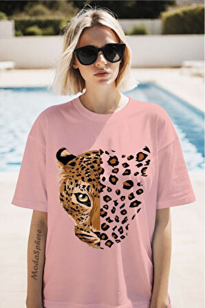Leopar Baskılı Unisex Oversize Tişört
