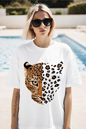 Leopar Baskılı Unisex Oversize Tişört