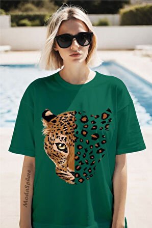 Leopar Baskılı Unisex Oversize Tişört