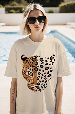 Leopar Baskılı Unisex Oversize Tişört