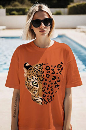 Leopar Baskılı Unisex Oversize Tişört