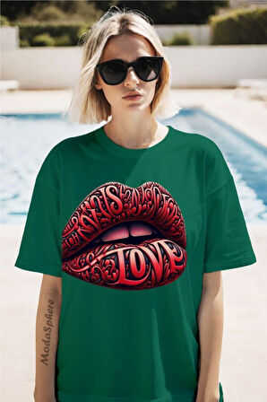 Red Love Baskılı Unisex Oversize Tişört
