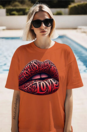 Red Love Baskılı Unisex Oversize Tişört