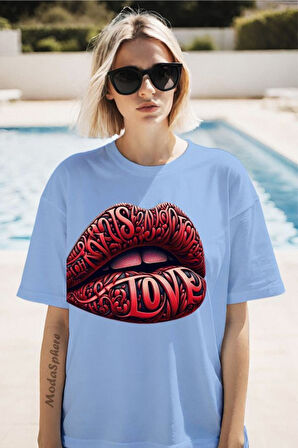 Red Love Baskılı Unisex Oversize Tişört