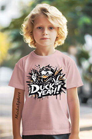 DUCK BASKILI BİSİKLET YAKA KISA KOLLU ÇOCUK TİŞÖRT