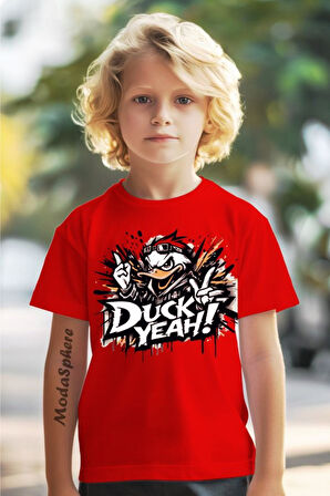 DUCK BASKILI BİSİKLET YAKA KISA KOLLU ÇOCUK TİŞÖRT