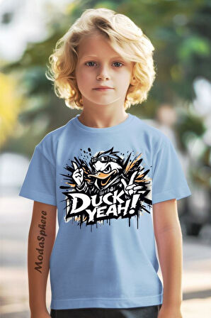 DUCK BASKILI BİSİKLET YAKA KISA KOLLU ÇOCUK TİŞÖRT