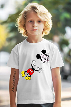 Duvar Mickey Mouse Baskılı Bisiklet Yaka Çocuk Tişört