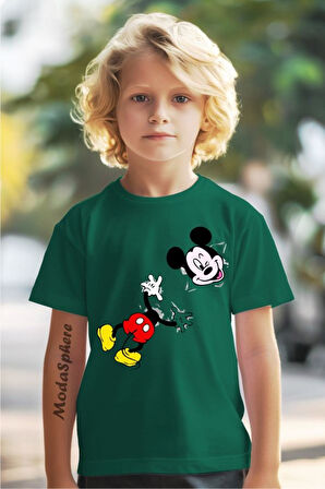 Duvar Mickey Mouse Baskılı Bisiklet Yaka Çocuk Tişört