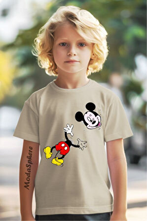 Duvar Mickey Mouse Baskılı Bisiklet Yaka Çocuk Tişört
