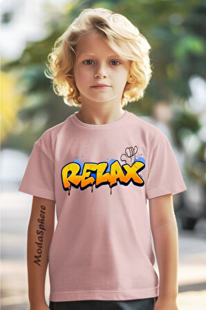 RELAX BASKILI BİSİKLET YAKA KISA KOLLU ÇOCUK TİŞÖRT