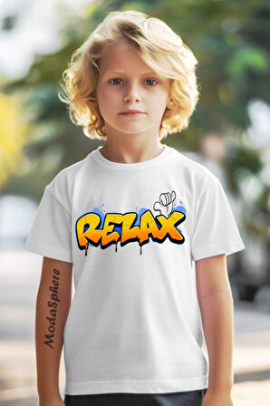 RELAX BASKILI BİSİKLET YAKA KISA KOLLU ÇOCUK TİŞÖRT