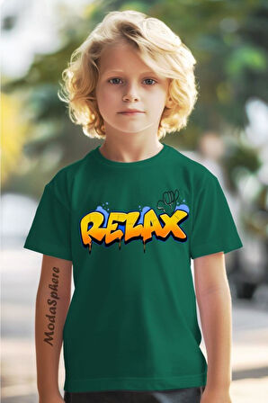RELAX BASKILI BİSİKLET YAKA KISA KOLLU ÇOCUK TİŞÖRT