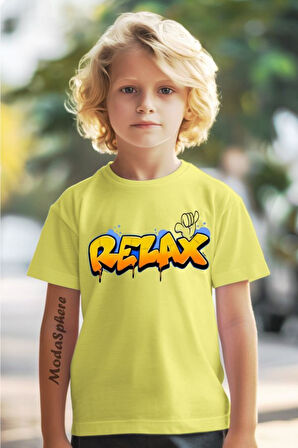 RELAX BASKILI BİSİKLET YAKA KISA KOLLU ÇOCUK TİŞÖRT
