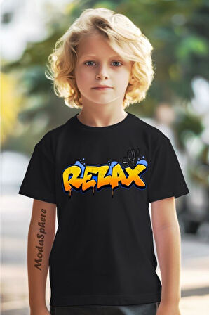RELAX BASKILI BİSİKLET YAKA KISA KOLLU ÇOCUK TİŞÖRT