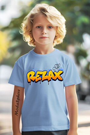RELAX BASKILI BİSİKLET YAKA KISA KOLLU ÇOCUK TİŞÖRT