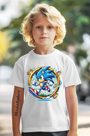 SONIC BASKILI BİSİKLET YAKA KISA KOLLU ÇOCUK TİŞÖRT
