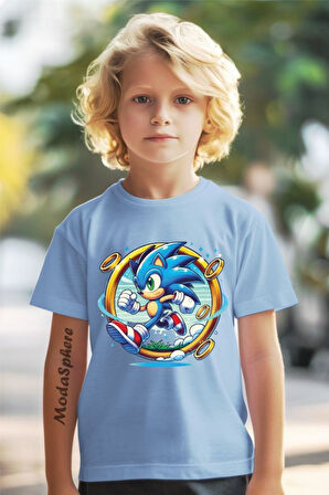 SONIC BASKILI BİSİKLET YAKA KISA KOLLU ÇOCUK TİŞÖRT