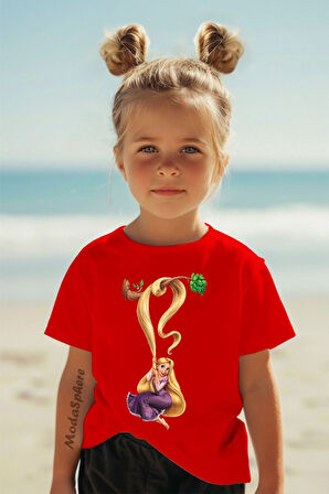 RAPUNZEL BASKILI BİSİKLET YAKA KISA KOLLU ÇOCUK TİŞÖRT