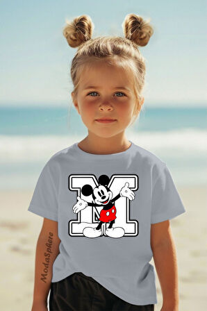 M MICKEY BASKILI BİSİKLET YAKA KISA KOLLU ÇOCUK TİŞÖRT