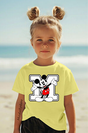 M MICKEY BASKILI BİSİKLET YAKA KISA KOLLU ÇOCUK TİŞÖRT