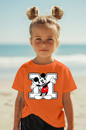 M MICKEY BASKILI BİSİKLET YAKA KISA KOLLU ÇOCUK TİŞÖRT