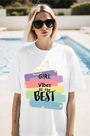 Girl Vibes Baskılı Unisex Oversize Tişört