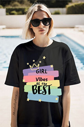 Girl Vibes Baskılı Unisex Oversize Tişört