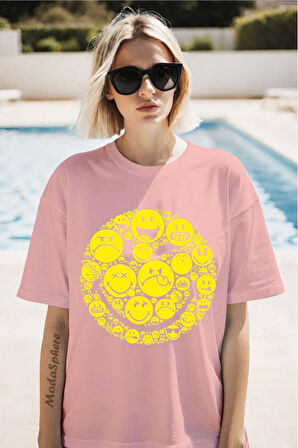 Emoji Baskılı Unisex Oversize Tişört