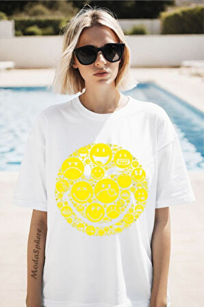 Emoji Baskılı Unisex Oversize Tişört