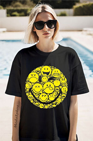 Emoji Baskılı Unisex Oversize Tişört