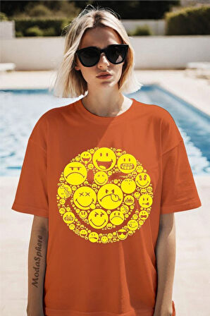 Emoji Baskılı Unisex Oversize Tişört