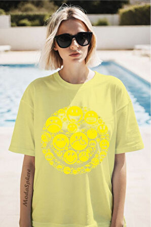 Emoji Baskılı Unisex Oversize Tişört