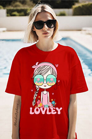 Lovley Baskılı Unisex Oversize Tişört