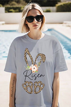 Risen Tavşan Baskılı Unisex Oversize Tişört