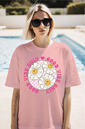 Vibe Only Baskılı Unisex Oversize Tişört