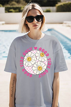 Vibe Only Baskılı Unisex Oversize Tişört