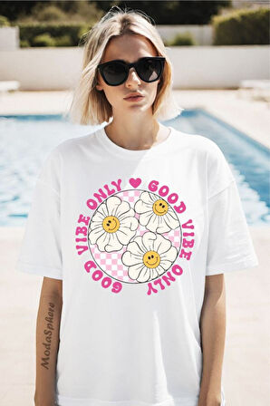 Vibe Only Baskılı Unisex Oversize Tişört