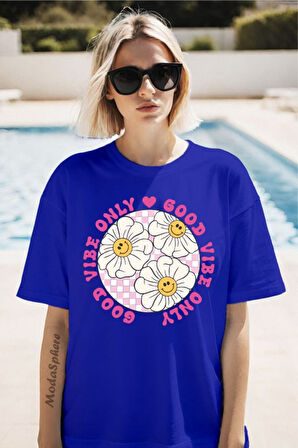 Vibe Only Baskılı Unisex Oversize Tişört