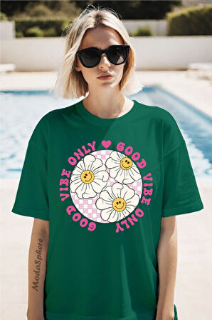 Vibe Only Baskılı Unisex Oversize Tişört