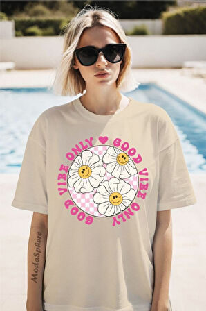 Vibe Only Baskılı Unisex Oversize Tişört