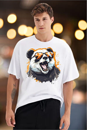 Panda Baskılı Unisex Oversize Tişört